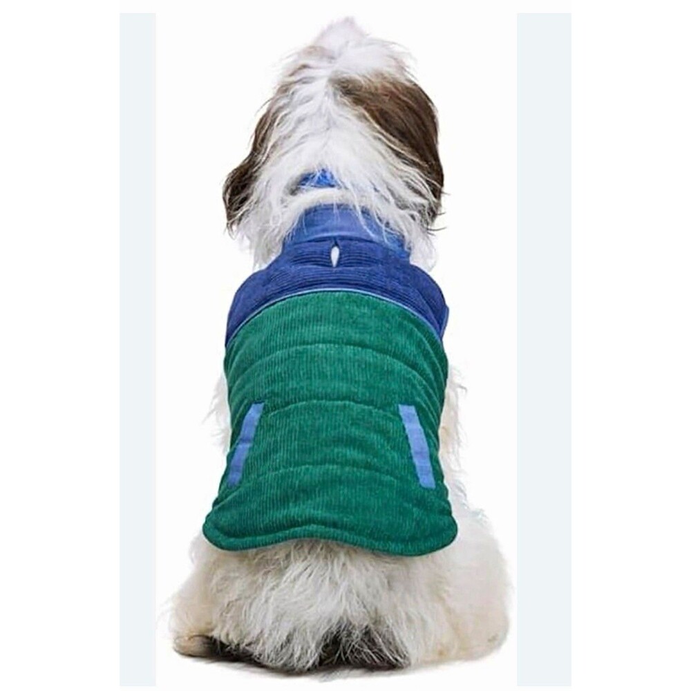 Youly Corduroy Warm Dog Coat Jacket, Size M dog vest green/blue
